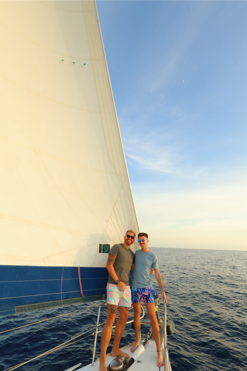 Chad and Zac on a sailboat